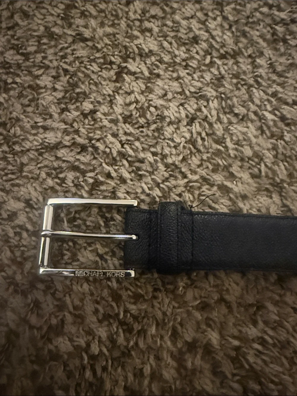 Michael Kors Black Leather Women Belt with Silver Buckle with MK signature